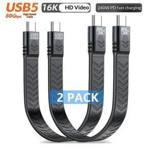 AUTYUE USB5 USB-C to USB-C Short Flat Cable Compatible with Thunderbolt 5/4/3, 240W PD Fast Charging, 80Gbps Data Transfer, 16K Video, USB 5 Cable for iPhone 17/16 Pro Max,MacBook,SSD,Docking,eGPU AUTYUE USB5 USB-C to USB-C Short Flat Cable Compatible with Thunderbolt 5/4/3, 240W PD Fast Charging, 80Gbps Data Transfer, 16K Video, USB 5 Cable for iPhone 17/16 Pro Max,MacBook,SSD,Docking,eGPU