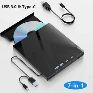 AUTYUE 7-in-1 External CD/DVD Drive, USB 3.0 & Type-C External DVD Drive , Portable CD/DVD RW Player Burner with 2 USB A + 2 Type-C and SD TF Card Slots, External Optical Drive for Windows, Linux, Mac AUTYUE 7-in-1 External CD/DVD Drive, USB 3.0 & Type-C External DVD Drive , Portable CD/DVD RW Player Burner with 2 USB A + 2 Type-C and SD TF Card Slots, External Optical Drive for Windows, Linux, Mac