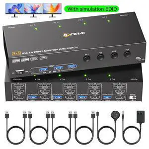 AUTYUE KVM Switch 3 Monitors 4 Computers 4K@60Hz, EDID Simulation, HDMI + 2 Displayport Triple Monitor KVM Switch with 4 USB 3.0 Ports for Keyboard Mouse, Wired Remote & 4 USB3.0 Cables Included AUTYUE KVM Switch 3 Monitors 4 Computers 4K@60Hz, EDID Simulation, HDMI + 2 Displayport Triple Monitor KVM Switch with 4 USB 3.0 Ports for Keyboard Mouse, Wired Remote & 4 USB3.0 Cables Included