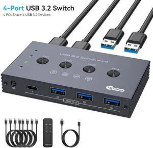 AUTYUE 10Gbps 4x4 USB 3.2 Switch 4 Computer share 4 USB 3.2 Port USB 3.2 Switcher Selector 4 In 4 Out USB Switch Video Transfer and PD Charging Not Supported with Remote Control and 4 USB A-A Cables AUTYUE 10Gbps 4x4 USB 3.2 Switch 4 Computer share 4 USB 3.2 Port USB 3.2 Switcher Selector 4 In 4 Out USB Switch Video Transfer and PD Charging Not Supported with Remote Control and 4 USB A-A Cables