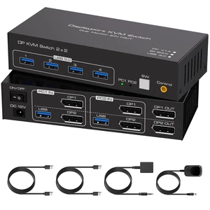 AUTYUE 2 Port Displayport KVM Switch 2 Monitors 2 Computers 8K60Hz KVM Switch Dual Monitor with USB 3.0 Ports Sharing Mouse Keyboard Support Extended/Mirror Modes with USB Cables & Desktop Controller AUTYUE 2 Port Displayport KVM Switch 2 Monitors 2 Computers 8K60Hz KVM Switch Dual Monitor with USB 3.0 Ports Sharing Mouse Keyboard Support Extended/Mirror Modes with USB Cables & Desktop Controller