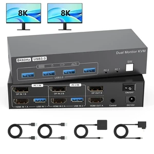 AUTYUE HDMI + Displayport KVM Switch 2 Monitors 2 Computers 8K@60Hz/4K@144Hz
with 4 USB 3.0 Ports for 2 PCs Sharing Dual Monitors Keyboard Mouse,with 2 USB Cables & Controller Office,Gaming, Meeting AUTYUE HDMI + Displayport KVM Switch 2 Monitors 2 Computers 8K@60Hz/4K@144Hz
with 4 USB 3.0 Ports for 2 PCs Sharing Dual Monitors Keyboard Mouse,with 2 USB Cables & Controller Office,Gaming, Meeting