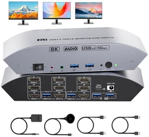 AUTYUE KVM Switch 3 Monitors 2 Computers with Audio, HDMI & 2 DisplayPort Desktop Triple Monitor KVM Switch for 3 Monitors 2PCs, Support 8K30Hz/4k60/4k144Hz, Widely for Office, Gaming, Programmer Set AUTYUE KVM Switch 3 Monitors 2 Computers with Audio, HDMI & 2 DisplayPort Desktop Triple Monitor KVM Switch for 3 Monitors 2PCs, Support 8K30Hz/4k60/4k144Hz, Widely for Office, Gaming, Programmer Set