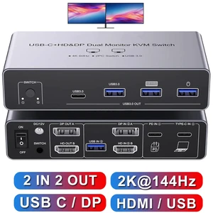 AUTYUE USB C HDMI Displayport KVM Switch for 1 Laptop & 1 Desktop PC Share 2 Monitors, 4K@60Hz Dual Monitors Type C HDMI + Displayport KVM Switches with 100W PD for 1 PC 1 Laptop Share Mouse Keyboard AUTYUE USB C HDMI Displayport KVM Switch for 1 Laptop & 1 Desktop PC Share 2 Monitors, 4K@60Hz Dual Monitors Type C HDMI + Displayport KVM Switches with 100W PD for 1 PC 1 Laptop Share Mouse Keyboard