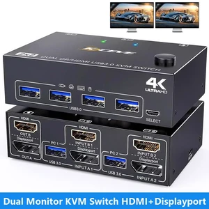 AUTYUE USB 3.0 Dual Monitor KVM Switch HDMI+Displayport 4K@60Hz 2K@120Hz, 2 Monitors 2 Computers KVM Switch for 2 Computer Share 2 Display and 4 USB3.0 Devices, Wired Remote and 4 Cables Included AUTYUE USB 3.0 Dual Monitor KVM Switch HDMI+Displayport 4K@60Hz 2K@120Hz, 2 Monitors 2 Computers KVM Switch for 2 Computer Share 2 Display and 4 USB3.0 Devices, Wired Remote and 4 Cables Included