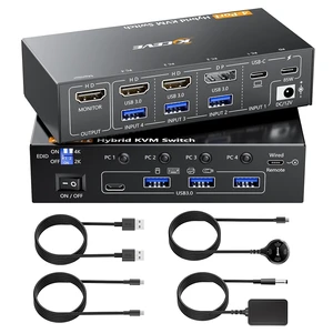 AUTYUE 4 Ports Hybrid KVM Switch 4 Computers 1 Monitors 4K@60Hz, 4 Port KVM Switches Sharing 1 Monitor and 4 USB 3.0 Devices Such as Keyboard Mouse Printer, with Power Adapter and Wired Remote AUTYUE 4 Ports Hybrid KVM Switch 4 Computers 1 Monitors 4K@60Hz, 4 Port KVM Switches Sharing 1 Monitor and 4 USB 3.0 Devices Such as Keyboard Mouse Printer, with Power Adapter and Wired Remote