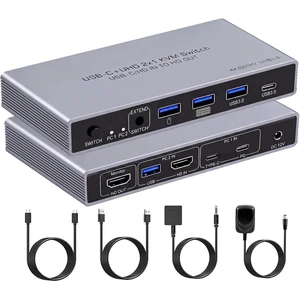 AUTYUE USB-C + HDMI KVM Switch 1 Monitor 2 Computers, 4K@60Hz USB C HDMI KVM Switches for Laptop & Desktop with 4 USB 3.0 Ports, Share Keyboard Mouse Printer, Desktop Controller Aluminum AUTYUE USB-C + HDMI KVM Switch 1 Monitor 2 Computers, 4K@60Hz USB C HDMI KVM Switches for Laptop & Desktop with 4 USB 3.0 Ports, Share Keyboard Mouse Printer, Desktop Controller Aluminum