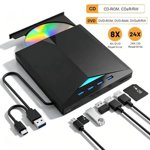 AUTYUE External CD DVD Drive for Laptop, USB 3.0 & Type-C Portable CD DVD +/-RW Burner Writer Reader with SD/TF Slot & 4 USB Ports, Slim Optical DVD Drive, CD Player for Windows 11/10/8/7/XP Linux Mac AUTYUE External CD DVD Drive for Laptop, USB 3.0 & Type-C Portable CD DVD +/-RW Burner Writer Reader with SD/TF Slot & 4 USB Ports, Slim Optical DVD Drive, CD Player for Windows 11/10/8/7/XP Linux Mac