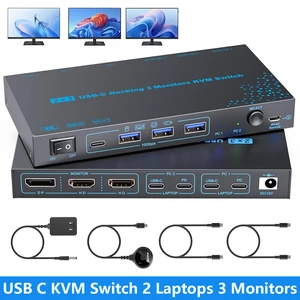 AUTYUE KVM Switch 2 Laptops 3 Monitors, 4K@60Hz Dual USB-C Docking KVM Switch, USB C Triple Monitor Switcher with PD Charging for 2 Computer Share 3 Display-2 HDMI + 1 Displayport, No Driver Required AUTYUE KVM Switch 2 Laptops 3 Monitors, 4K@60Hz Dual USB-C Docking KVM Switch, USB C Triple Monitor Switcher with PD Charging for 2 Computer Share 3 Display-2 HDMI + 1 Displayport, No Driver Required