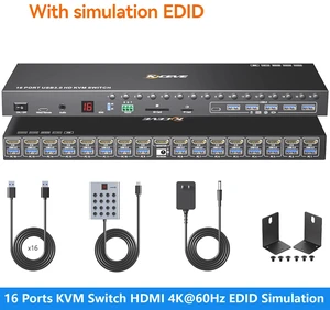 AUTYUE 16 Ports KVM Switch HDMI 4K@60Hz EDID Simulation,USB 3.0 HDMI KVM Switch for 16 Computers/Servers, with 6 USB 3.0 Port, TF/SD, Audio RS232, Wired Remote & 12V Power + 16 USB Cable Included AUTYUE 16 Ports KVM Switch HDMI 4K@60Hz EDID Simulation,USB 3.0 HDMI KVM Switch for 16 Computers/Servers, with 6 USB 3.0 Port, TF/SD, Audio RS232, Wired Remote & 12V Power + 16 USB Cable Included