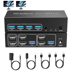 AUTYUE Dual Monitor HDMI KVM Switch 2 Computers 2 Monitors, 4K@60Hz 2 Ports HDMI USB 3.0 KVM Switch with 4 USB 3.0 Ports, Wired Controller, Extended Display, 2 Port KVM Switcher for Windows Mac Linux AUTYUE Dual Monitor HDMI KVM Switch 2 Computers 2 Monitors, 4K@60Hz 2 Ports HDMI USB 3.0 KVM Switch with 4 USB 3.0 Ports, Wired Controller, Extended Display, 2 Port KVM Switcher for Windows Mac Linux
