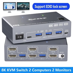 AUTYUE Dual Monitor HDMI USB 3.0 KVM Switch 2 Monitors 2 Computers, HDMI 4K@144Hz, 8K@60Hz EDID, HDMI2.1 KVM Switch 2 PCs share Share 2 Monitors and 4 USB 3.0 Devices Keyboard Mouse, Wired Remote AUTYUE Dual Monitor HDMI USB 3.0 KVM Switch 2 Monitors 2 Computers, HDMI 4K@144Hz, 8K@60Hz EDID, HDMI2.1 KVM Switch 2 PCs share Share 2 Monitors and 4 USB 3.0 Devices Keyboard Mouse, Wired Remote