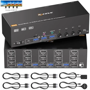 AUTYUE Quad Monitor KVM Switch 4 Monitors 4 Computers HDMI + 3 Displayport with Audio Jack; 8K@30Hz 4K@144Hz KVM Switches for 4 PC Share 4 Displays and 4 USB 3.0 Devices; not for use with Laptop AUTYUE Quad Monitor KVM Switch 4 Monitors 4 Computers HDMI + 3 Displayport with Audio Jack; 8K@30Hz 4K@144Hz KVM Switches for 4 PC Share 4 Displays and 4 USB 3.0 Devices; not for use with Laptop