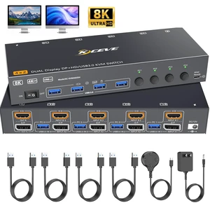 AUTYUE HDMI + Displayport KVM Switch 4 Computers 2 Monitors, 8K@60Hz/4K@144Hz Dual Monitor HDMI DP KVM Switch for 4 PCs Share 2 Monitors, with 4 USB 3.0 Ports, Wired Remote, USB Cables, Power Adapter AUTYUE HDMI + Displayport KVM Switch 4 Computers 2 Monitors, 8K@60Hz/4K@144Hz Dual Monitor HDMI DP KVM Switch for 4 PCs Share 2 Monitors, with 4 USB 3.0 Ports, Wired Remote, USB Cables, Power Adapter