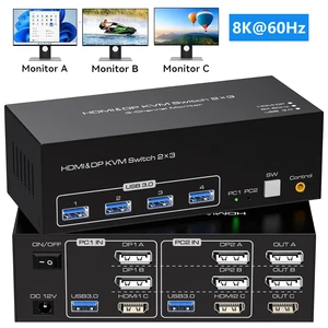 AUTYUE KVM Switch 3 Monitors 2 Computers, 8K@60Hz 4K@120Hz HDMI +2 Displayport Triple Monitor USB KVM Switches for Two PCs Share 3 Monitors and 4 USB 3.0 Devices, Support Extended and Duplicate Mode AUTYUE KVM Switch 3 Monitors 2 Computers, 8K@60Hz 4K@120Hz HDMI +2 Displayport Triple Monitor USB KVM Switches for Two PCs Share 3 Monitors and 4 USB 3.0 Devices, Support Extended and Duplicate Mode