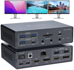 AUTYUE USB-C DisplayLink Thunderbolt Docking Station KVM Switch, 4K@60Hz Triple Monitors HDMI Displayport USB C KVM Docking Station for MacBook M1/2/3/4 Windows, 19-in-1 USB 3.0 USB-C Laptop Dock AUTYUE USB-C DisplayLink Thunderbolt Docking Station KVM Switch, 4K@60Hz Triple Monitors HDMI Displayport USB C KVM Docking Station for MacBook M1/2/3/4 Windows, 19-in-1 USB 3.0 USB-C Laptop Dock