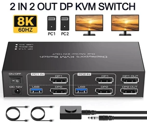 AUTYUE 8K@60Hz Displayport KVM Switch 2 Monitors 2 Computers, 4K@120Hz Dual Monitor DisplayPort USB 3.0 KVM Switches for 2 PC Share 2 Screens and 1 Set of Keyboard Mouse Printer with Wired Controller AUTYUE 8K@60Hz Displayport KVM Switch 2 Monitors 2 Computers, 4K@120Hz Dual Monitor DisplayPort USB 3.0 KVM Switches for 2 PC Share 2 Screens and 1 Set of Keyboard Mouse Printer with Wired Controller