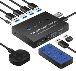 AUTYUE USB 3.0 Switch Selector 4 Computers Share 4 USB A Devices 5Gbps 4 Port USB Switcher Sharing Keyboard Mouse Printer and U Stick, with 4 USB Cables, Remote Control, Desktop Switch & Power Cable AUTYUE USB 3.0 Switch Selector 4 Computers Share 4 USB A Devices 5Gbps 4 Port USB Switcher Sharing Keyboard Mouse Printer and U Stick, with 4 USB Cables, Remote Control, Desktop Switch & Power Cable