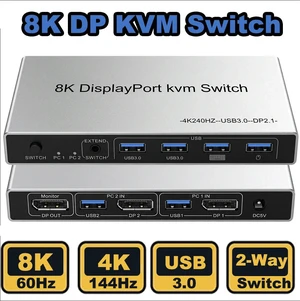 AUTYUE 2 Ports 8K@60Hz Displayport KVM Switch 2 Computers One Monitor, 4K@144Hz 2-Port DP USB KVM Switches, 2x1 Displayport 1.4 KVM Switch with 4 USB 3.0 Ports, with 2 USB Cables and Wired Controller AUTYUE 2 Ports 8K@60Hz Displayport KVM Switch 2 Computers One Monitor, 4K@144Hz 2-Port DP USB KVM Switches, 2x1 Displayport 1.4 KVM Switch with 4 USB 3.0 Ports, with 2 USB Cables and Wired Controller