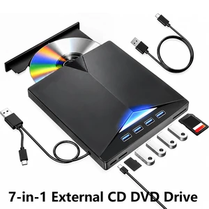 AUTYUE USB 3.0 Type C External CD/DVD Drive for Laptop PC, CD DVD Reader CD Burner CD ROM DVD-/+RW Writer Reader with 4 USB A Ports + TF/SD Card Slots, Compatible with Windows 11/10/8/7, Linux MacOS AUTYUE USB 3.0 Type C External CD/DVD Drive for Laptop PC, CD DVD Reader CD Burner CD ROM DVD-/+RW Writer Reader with 4 USB A Ports + TF/SD Card Slots, Compatible with Windows 11/10/8/7, Linux MacOS