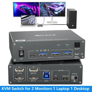 AUTYUE 4K@60Hz KVM Switch 2 Monitors 1 Laptop 1 Desktop, USB C Docking Station KVM Switch for 1 Desktop 1 Laptop sharing 2 Monitors Keyboard Mouse, 100W PD Charging Function, Power Adapter+ Controller AUTYUE 4K@60Hz KVM Switch 2 Monitors 1 Laptop 1 Desktop, USB C Docking Station KVM Switch for 1 Desktop 1 Laptop sharing 2 Monitors Keyboard Mouse, 100W PD Charging Function, Power Adapter+ Controller