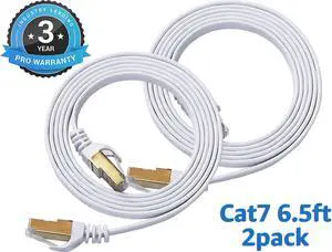 Cat 7 Ethernet Cable 6.5 ft 2 pack LAN Cable Internet Network Cord for PS4, Xbox, Router, Modem, Gaming, White Flat Shielded 10 Gigabit RJ45 High Speed Computer Patch Wire. Cat 7 Ethernet Cable 6.5 ft 2 pack LAN Cable Internet Network Cord for PS4, Xbox, Router, Modem, Gaming, White Flat Shielded 10 Gigabit RJ45 High Speed Computer Patch Wire.
