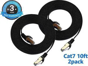 Cat 7 Ethernet Cable 10 ft 2 pack LAN Cable Internet Network Cord for PS4, Xbox, Router, Modem, Gaming, Black Flat Shielded 10 Gigabit RJ45 High Speed Computer Patch Wire. Cat 7 Ethernet Cable 10 ft 2 pack LAN Cable Internet Network Cord for PS4, Xbox, Router, Modem, Gaming, Black Flat Shielded 10 Gigabit RJ45 High Speed Computer Patch Wire.