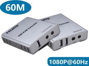 HDMI KVM Extender 1080P with Audio Over Single CAT6 Cable Up to 60m (196 feet) Support USB Keyboard Mouse and IR Control