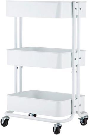 3 Tier Metal Rolling Utility Cart Mobile Storage Organizer Trolley Cart White