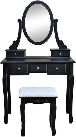 White Vanity Set 5 Drawer Makeup Dressing Table Jewelry Oval Mirror Desk Black