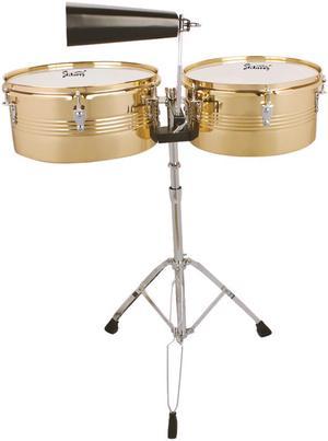 Percussion 13" & 14" Timbales Drum Sets Cowbell Holder Stand Drum Sticks Golden