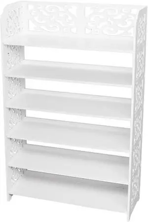 6-Tier Wood-Plastic Composites Storage Organizer  Shelf Solid Shoe Rack, White