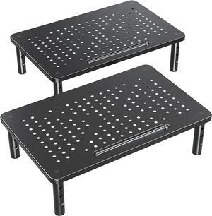 2 Pack Monitor Stand Riser - 3 Height Adjustable Monitor Stand for Laptop Computer PC Printer Mesh Metal Monitor Riser for Desktop Organizer.