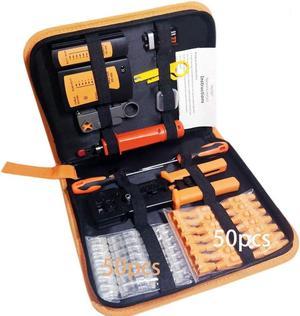 Professional 13 in 1 Network Computer Maintenance Repair Kit,ethernet crimper kit - RJ45 Crimp Tool , RJ45 Network Cable Tester, 50 Pack Pass Through Connectors,Network Wire Stripper,Punchdown Tools