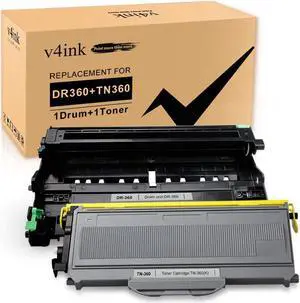 V4INK Compatible Toner Cartridge and Drum Replacement Set for Brother TN360 Toner + DR360 Drum for Brother DCP-7030 DCP-7040 HL-2140 2150N HL-2170W Brother MFC-7340 MFC-7840W 7440N MFC-7345N Printer