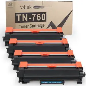 v4ink TN760 TN-760 TN730 4-Packs High Yield Compatible Toner Cartridge for Brother HL-L2350DW HL-L2390DW HL-L2395DW HL-L2370DW DCP-L2550DW MFC L2710DW L2730DW MFC-L2750DW Printer