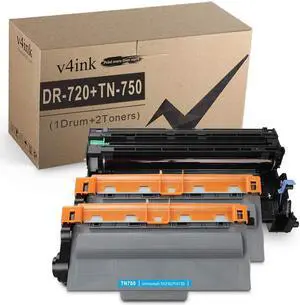 V4INK 2PK TN750 Toner + 1PK DR720 Drum Compatible Toner Cartridge and Drum Set Replacement for Brother hl-5470dw hl-5470dwt mfc-8710dw mfc-8950dw mfc-8910dw dcp-8110dn dcp-8150dn Printer