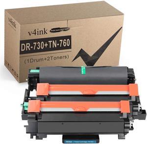 V4INK DR730 Drum + 2X TN760 Toner Set Compatible for Brother DCP-L2550DW HL-L2350DW HL L2370DW L2370DWXL HL-L2390DW HL-L2395DW MFC L2710DW L2730DW L2750DW L2750DW XL Printer