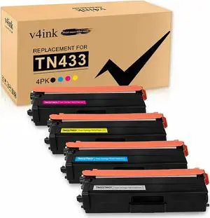 V4INK Compatible TN-433 TN-431 Toner Cartridge Replacement for TN433 TN431 TN433BK to use with Brother Mfc-L8900Cdw Mfc-L8610Cdw Hl-L8260Cdw Hl-L8360Cdw Hl-L8360Cdwt Hl-L9310CDW (Color Set)