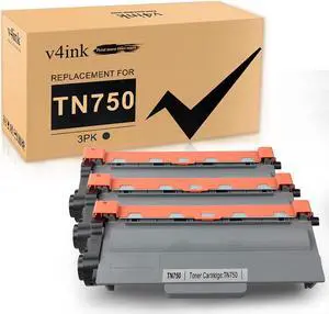 V4INK 3-Pack Compatible Toner Cartridge Replacement for Brother TN750 TN-750 TN720 TN-720 High Yield Toner Cartridge for Brother hl-5470dw hl-6180dw mfc-8710dw dcp-8110dn mfc-8950dw mfc-8910dw Printer