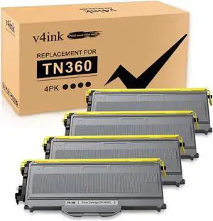 V4INK Compatible Toner Cartridge Replacement for Brother TN360 TN330 Toner Black for Brother DCP-7040 DCP-7030 MFC-7840W HL-2140 MFC-7340 Brother MFC-7440N HL-2170W HL-2150N Printer (Black, 4 Packs)