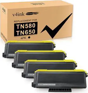 V4INK 4PK Compatible TN-650 Toner Cartridge Replacement for Brother TN580 TN650 TN550 TN620 Toner High Yield Black for Brother HL-5250DN HL-5340D HL-5370DW MFC-8480DN MFC-8690DW MFC-8860DN Printer