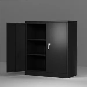 Black Steel Storage Cabinet,Lockable Vertical File Storage Cabinet with 2 Doors Adjustable Shelves for Home Office,Wall Mount included