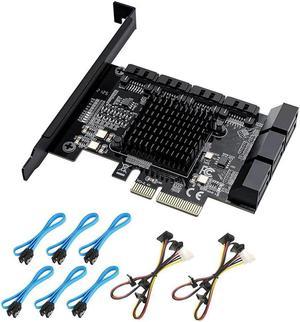 PCIe SATA Card 10 Port with 6 SATA Cables and 2 SATA Power Splitter Cables, SATA Controller Expansion Card with Standard Profile Bracket, 6Gbps PCIe to SATA 3.0 PCI-E X4 Host Controller Card