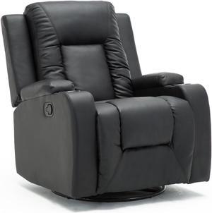 COMHOMA Leather Recliner Chair Rocker with Heated Massage Ergonomic Lounge 360 Degree Swivel Single Sofa Seat Drink Holders Living Room Chair Black