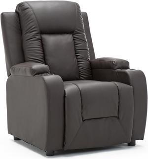 COMHOMA Leather Recliner Chair Rocker with Heated Massage Ergonomic Lounge 360 Degree Swivel Single Sofa Seat Drink Holders Living Room Chair Brown