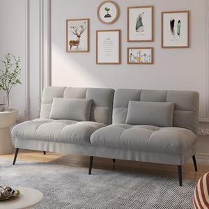 COMHOMA Convertible Futon Sofa Bed, 68Fabric Futon Couch with Adjustable Backrest, Folding Futon Sleeper Recliner for Living Room Furniture (Grey)