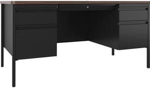 Lorell Desk, Double-Pedestal, 60"x30"x29-1/2", Walnut/Black (LLR66941)