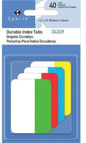 Sparco Index Tabs, Repositionable, 1"Wx2"Lx1/10"H, 40/PK, Multi (SPR34249)