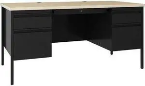 Lorell Desk, Double-Pedestal, Steel, 60"x30"x29-1/2" ,Maple/Black (LLR60930)